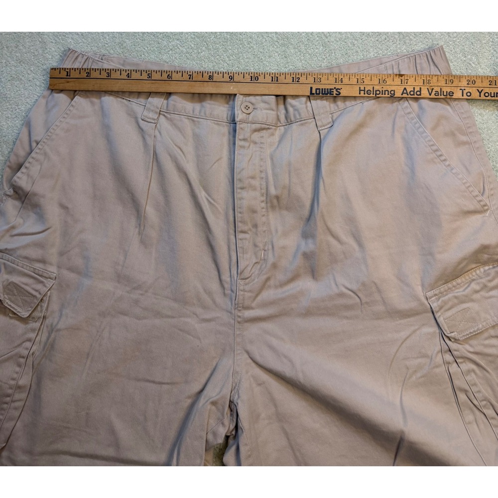 Marino Bay Natural Mens Khaki Cargo Shorts Size 40 Pleated Cotton Elastic Waist